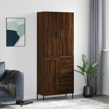 Stylish Highboard in Brown Oak | 69.5x34x180 cm