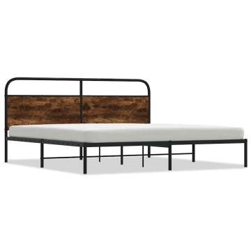 Robust Metal Bed Frame without Mattress - Smoked Oak 183x213 cm