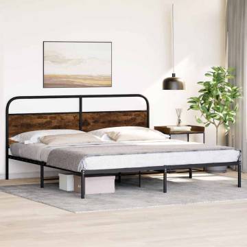 Robust Metal Bed Frame - Smoked Oak 200x200 cm