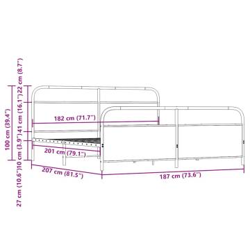 Metal Bed Frame Sonoma Oak 180x200 cm Super King - Hipomarket