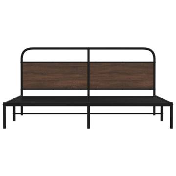 Elegant Metal Bed Frame without Mattress - Brown Oak 200x200 cm