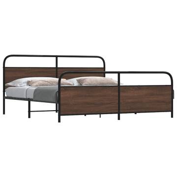 Brown Oak Metal Bed Frame 193x203 cm - Stylish & Sturdy