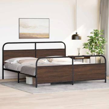 Brown Oak Metal Bed Frame 193x203 cm - Stylish & Sturdy