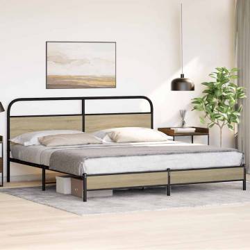 Sonoma Oak Metal Bed Frame 180x200 cm - Super King Size