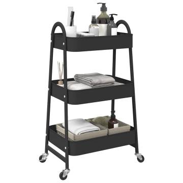 3-Tier Black Storage Trolley | Durable Steel Design - HipoMarket