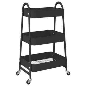 3-Tier Black Storage Trolley | Durable Steel Design - HipoMarket