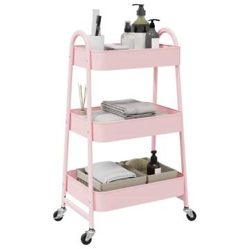 3-Tier Pink Storage Trolley - Durable Steel Organizer