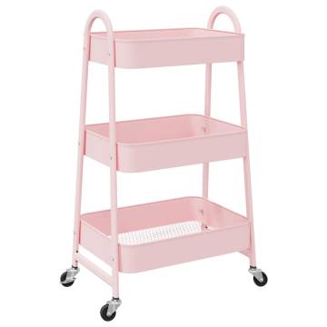 3-Tier Pink Storage Trolley - Durable Steel Organizer