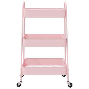 3-Tier Pink Storage Trolley - Durable Steel Organizer