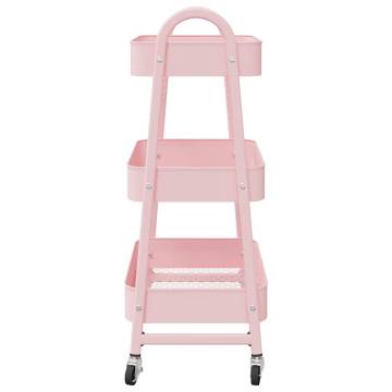 3-Tier Pink Storage Trolley - Durable Steel Organizer