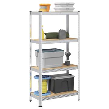 4-Layer Storage Shelf - Silver Steel & Engineered Wood