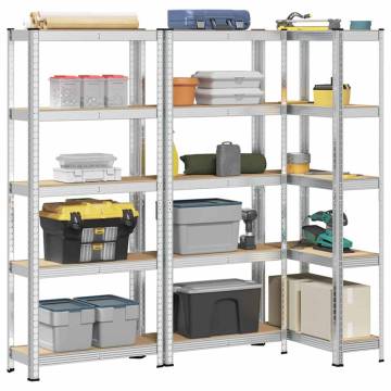 5-Layer Storage Shelves - Silver Steel & Engineered Wood (3 pcs)