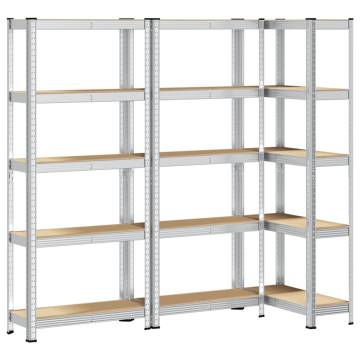 5-Layer Storage Shelves - Silver Steel & Engineered Wood (3 pcs)