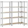 5-Layer Storage Shelves - Silver Steel & Engineered Wood (3 pcs)