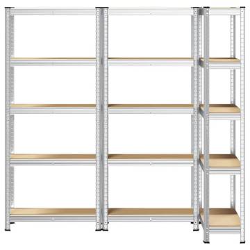 5-Layer Storage Shelves - Silver Steel & Engineered Wood (3 pcs)