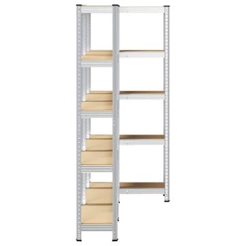 5-Layer Storage Shelves - Silver Steel & Engineered Wood (3 pcs)