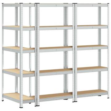 5-Layer Storage Shelves - Silver Steel & Engineered Wood (3 pcs)