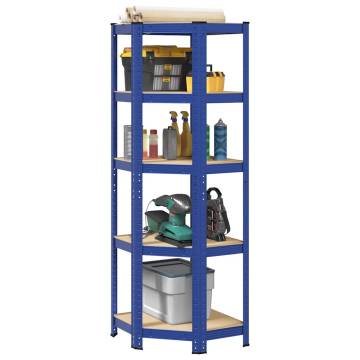 5-Layer Corner Shelf - Blue Steel & Engineered Wood Storage