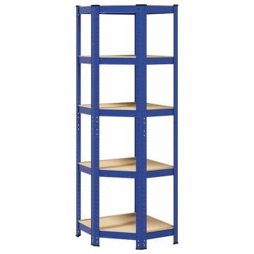 5-Layer Corner Shelf - Blue Steel & Engineered Wood Storage