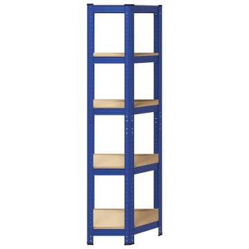 5-Layer Corner Shelf - Blue Steel & Engineered Wood Storage