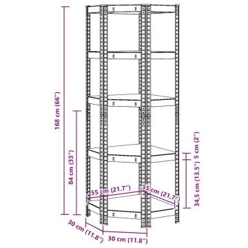 5-Layer Corner Shelf - Blue Steel & Engineered Wood Storage