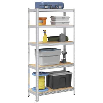 5-Layer Storage Shelf - Silver Steel & Engineered Wood