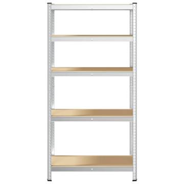 5-Layer Storage Shelf - Silver Steel & Engineered Wood