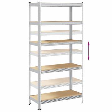 5-Layer Storage Shelf - Silver Steel & Engineered Wood