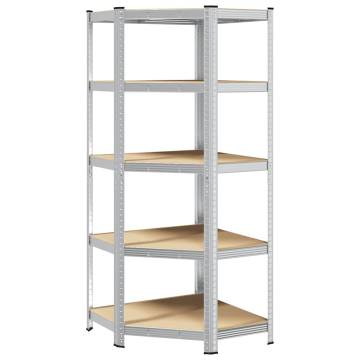 5-Layer Corner Shelf - Silver Steel & Engineered Wood | HipoMarket