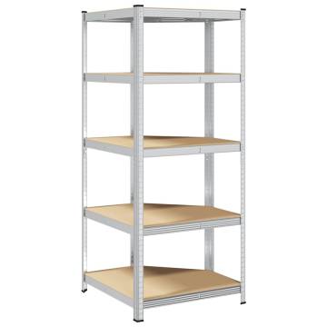 5-Layer Corner Shelf - Silver Steel & Engineered Wood | HipoMarket