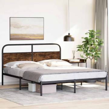 King Size Bed Frame 150x200 cm - Smoked Oak Engineered Wood