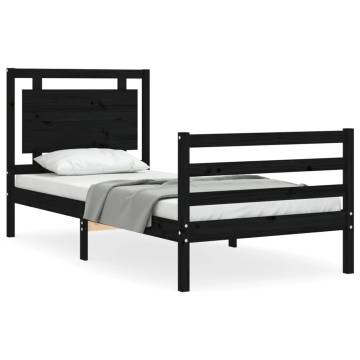 Black Bed Frame with Headboard - 90x200 cm Solid Wood | HipoMarket