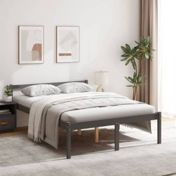 Grey Double Bed Frame 135x190 cm - Solid Pine Wood