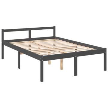 Grey Double Bed Frame 135x190 cm - Solid Pine Wood