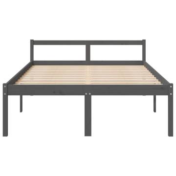 Grey Double Bed Frame 135x190 cm - Solid Pine Wood