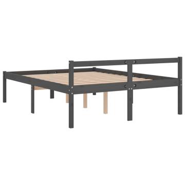 Grey Double Bed Frame 135x190 cm - Solid Pine Wood