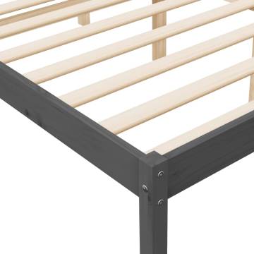 Grey Double Bed Frame 135x190 cm - Solid Pine Wood