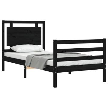 Black Bed Frame with Headboard - 90x200 cm Solid Wood | HipoMarket