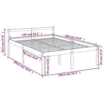 Grey Double Bed Frame 135x190 cm - Solid Pine Wood