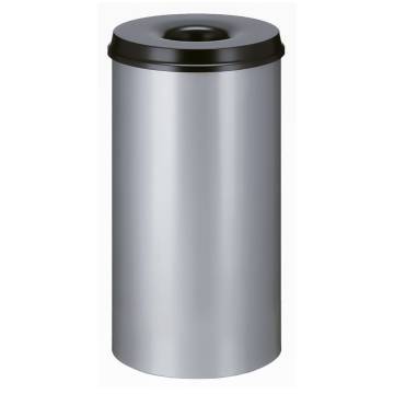 V-Part Self Extinguishing Waste Paper Bin 50L - Silver & Black