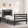 Black Bed Frame with Headboard - 90x200 cm Solid Wood | HipoMarket