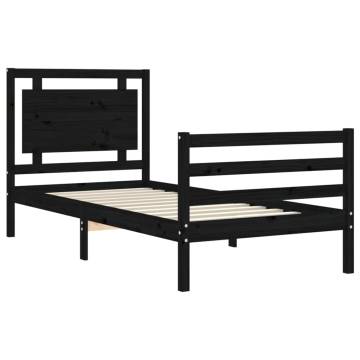 Black Bed Frame with Headboard - 90x200 cm Solid Wood | HipoMarket