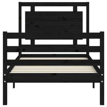 Black Bed Frame with Headboard - 90x200 cm Solid Wood | HipoMarket