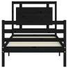 Black Bed Frame with Headboard - 90x200 cm Solid Wood | HipoMarket