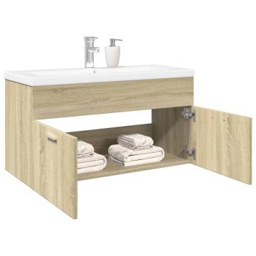 Stylish Bathroom Sink Cabinet with Built-in Basin - Sonoma Oak