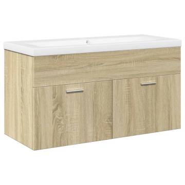 Stylish Bathroom Sink Cabinet with Built-in Basin - Sonoma Oak