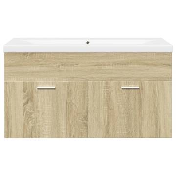 Stylish Bathroom Sink Cabinet with Built-in Basin - Sonoma Oak