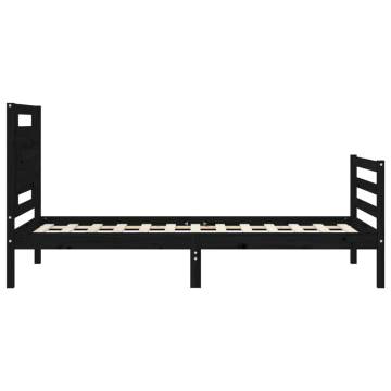 Black Bed Frame with Headboard - 90x200 cm Solid Wood | HipoMarket