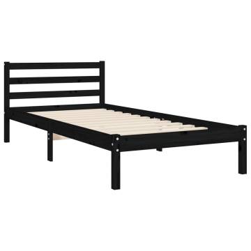 Black Bed Frame with Headboard - 90x200 cm Solid Wood | HipoMarket