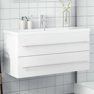 Stylish Bathroom Sink Cabinet with Built-in Basin - White